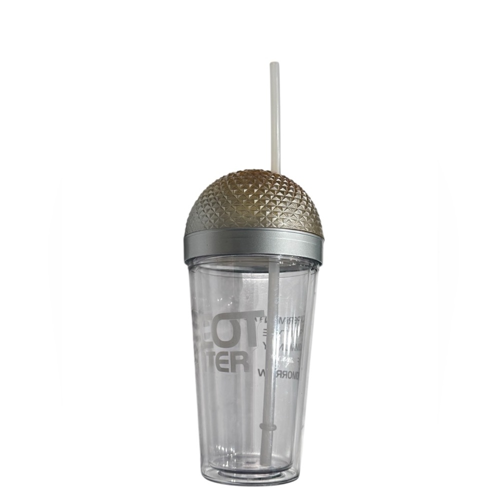 EPCOT CENTER Vintage Clear Tumbler with Spaceship Earth Lid and Straw